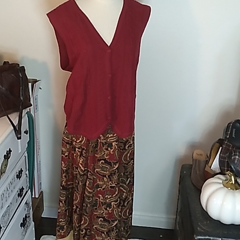 Vintage 1980s skirt sweater vest set grandma 👵granny chic small wool blend